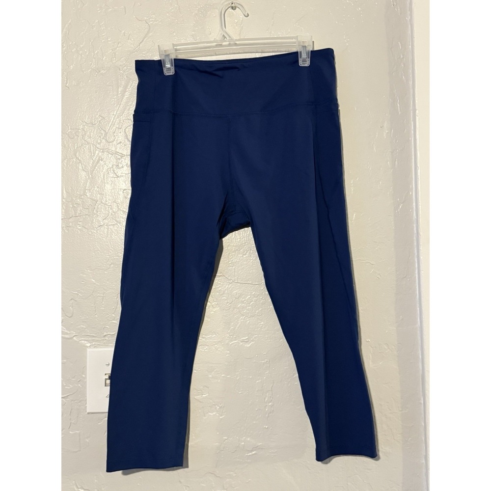 Balelef Women's Capri Leggings Navy Blue High Waisted With Pockets Size X Large